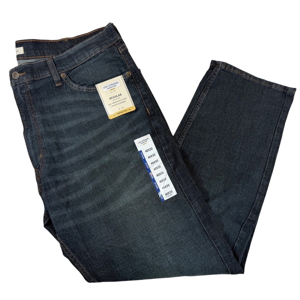 Levi Strauss Signature Regular Fit Jeans 40x30 Dark Wash Comfort Flex Blue Mens